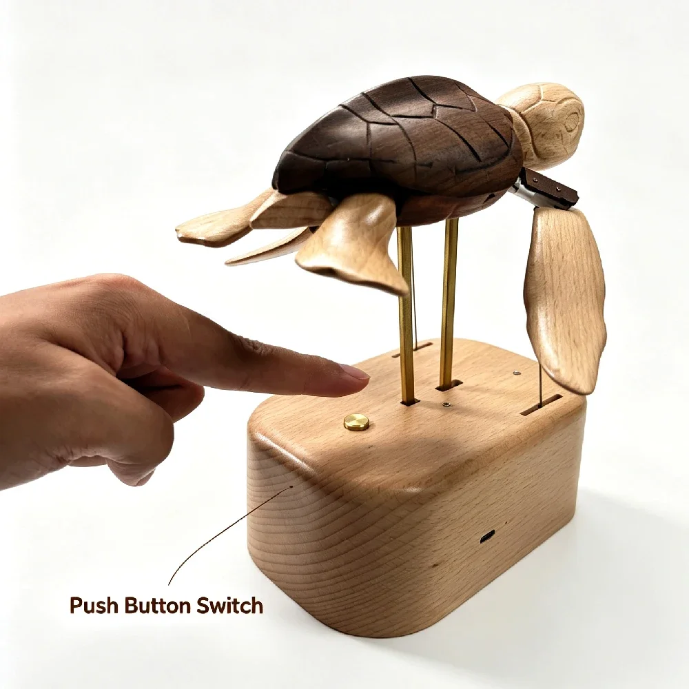 Wooden Sea Turtle Automaton, Dynamic Mechanical Sculpture, Ocean Creature Tabletop Decor,Desk Ornament, Creative Gift for Adults
