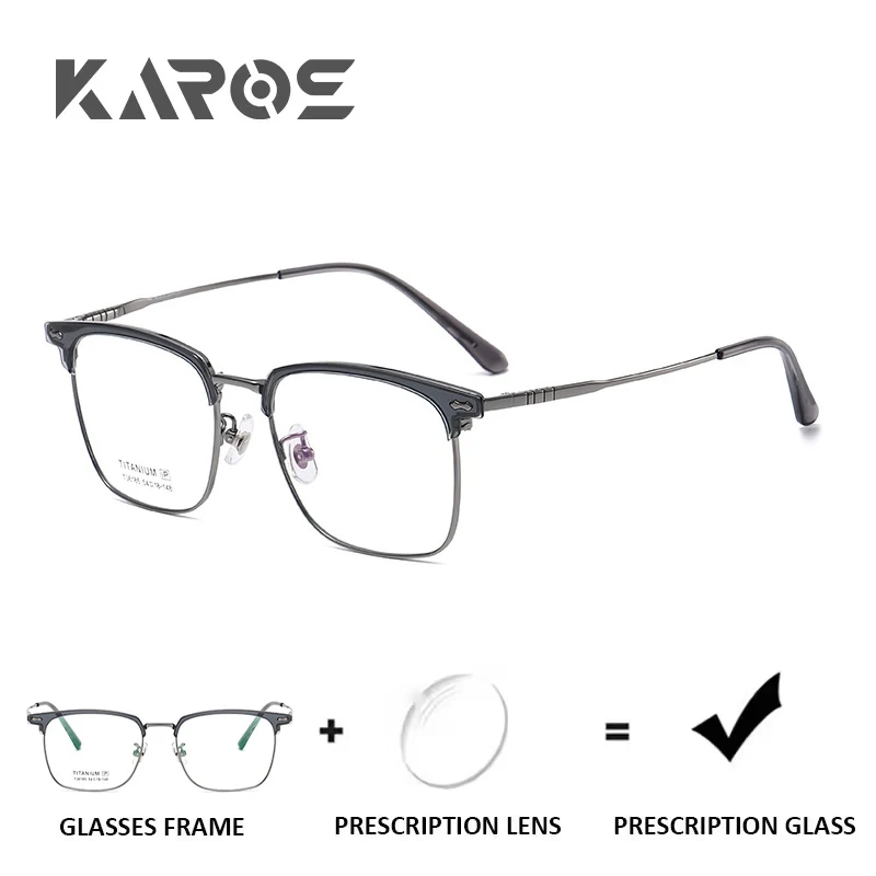 

KAROS Square Prescription Glasses Titanium Material Anti Blue Light Coating Photochromic Lenses Progressive Optical Myopia Corre