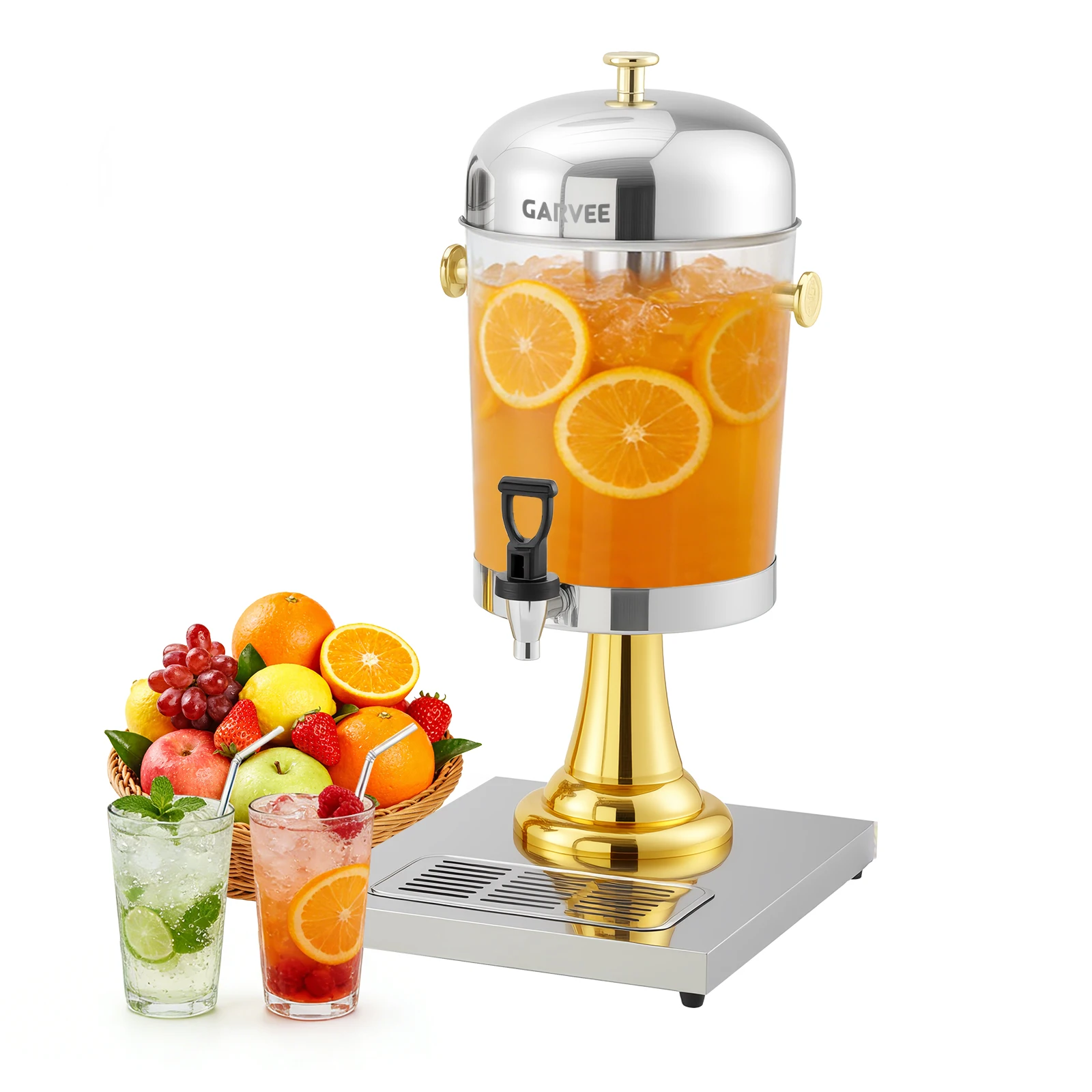 Commercial Stainless Steel Beverage Dispenser with Ice Core & Stand – 2.2 & 4.4 Gallon Options – Cold Juice, Iced Tea, Lemonade Serving for Parties, Weddings, Catering – Durable Construction