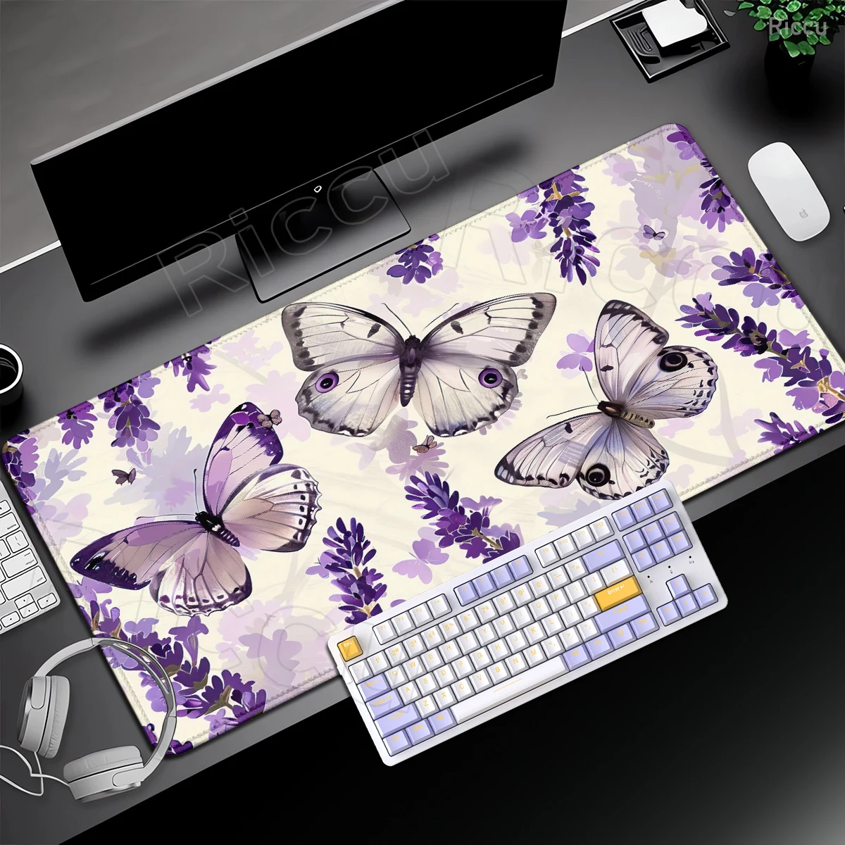 Aesthetics Purple Butterfly Deskpad Large Gaming Mouse Pad Office Lavender Desk Mat Computer Machinery Keyboard Pad For Girl Mat