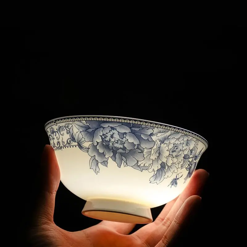 

5 inch big rice bowl Jingdezhen high-grade glazed blue and white bone china Chinese retro exquisite style tableware
