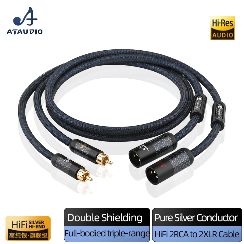 One Pair HiFi RCA to XLR Audio Cable for CD Speaker Amplifier Cable Pure Silver Wire 2RCA to 2XLR Male or Female Cable