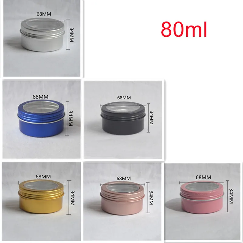 

200pcs 80ml Gold Black Pink Aluminum Round Tin Jar with Window Lid Cosmetic Metal Tin Container Cream Sample Empty Jar Packaging