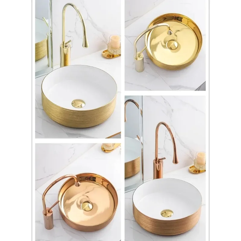 Ceramic counter basin wash small size rose gold round art basin characteristic hotel homestay