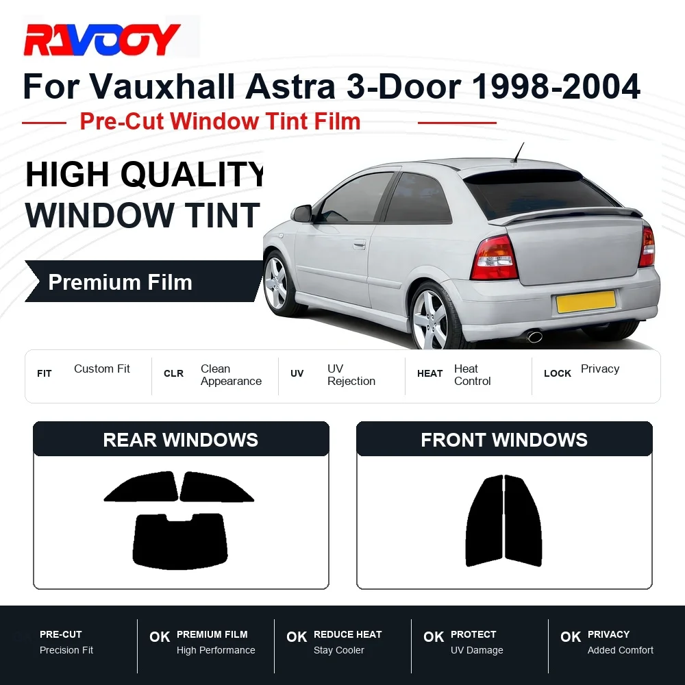 Premium Pre-Cut Window Tint For Vauxhall Astra 3-Door 1998-2004 Front & Rear Windows UV Heat Rejection Privacy Film