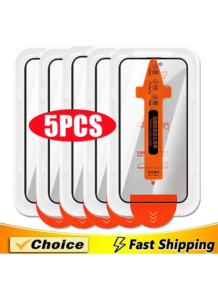 Protecteur d'écran, revêtement oléophobe, sans poussière, Installation facile, pour iPhone 17 16 15 14 11 12 13 Pro Max XR X XS MAX 8 Plus, 5 pièces