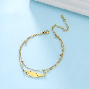 Kkjoy-ريشة الكاحلين للرجال والنساء سلسلة مزدوجة الفولاذ المقاوم للصدأ نمط الشاطئ إكسسوارات الموضة النسائية اللون الفضي أفضل 6 سوار خلخال رجالي للرجال - رقم 5