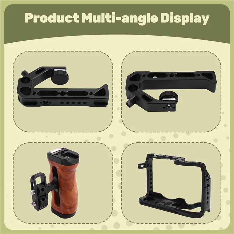 AEF7-Full Camera Cage For Canon EOS-RP Camera Cage Accessories With Wooden Side Handle And Top Handle Durable And Lightweight