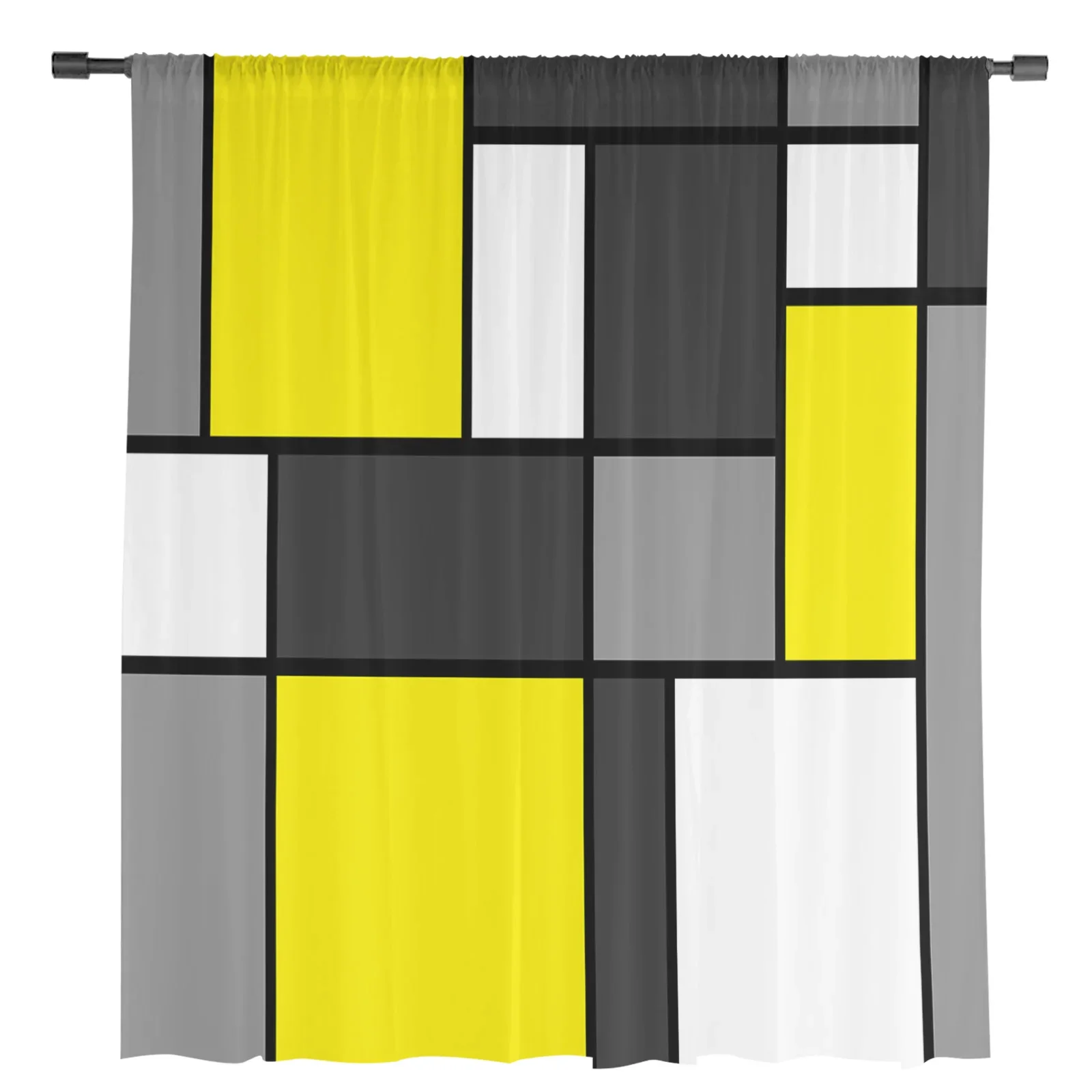 Geometric Figures Yellow Abstract Sheer Curtains for Living Room Decoration Window Curtain Kitchen Tulle Voile Organza Drapes