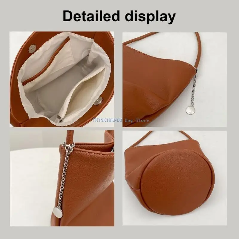 

340D Women Bucket Bag PU Leather Shoulder Bag Top Handle Bag Korean Styles Armpit Bag Trend Handbag for Everyday