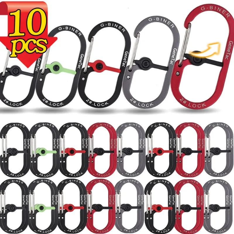 1/10Pcs Outdoor Camping S Type Keychain Carabiner with Lock Mini Keychain Hook Anti-Theft Camping Backpack Buckle Key-Lock Tool