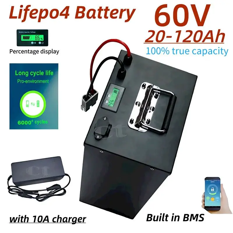 

100Ah 60V 60Ah 80Ah 30Ah 60V 40Ah 150Ah 120Ah литиевая батарея lifepo4 с Bluetooth APP BMS для скутера, лодки + зарядное устройство,