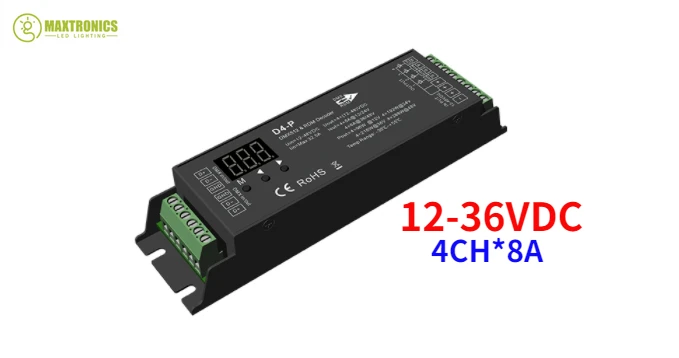 DC12-36V/48V D4-E D4-P 4 Channel PWM DMX Decoder D5-E D5-P 5CH DMX512 Controller Digital Display XLR3 RJ45 For RGB RGB +CCT Tape