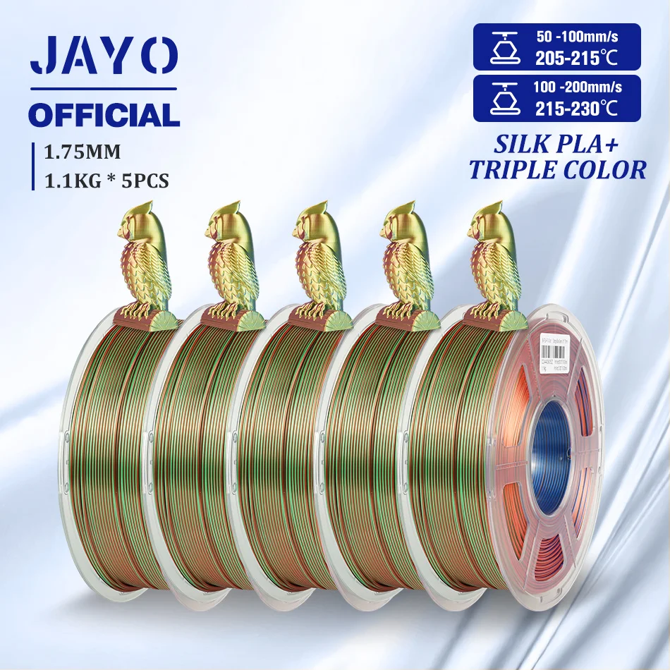 JAYO SILK PLA-filament 1,75 mm dubbele kleuren 3D-printerfilament Co-extrusie Zijde Drievoudige kleuren 3D-filament Glanzend Veelkleurig Verandering
