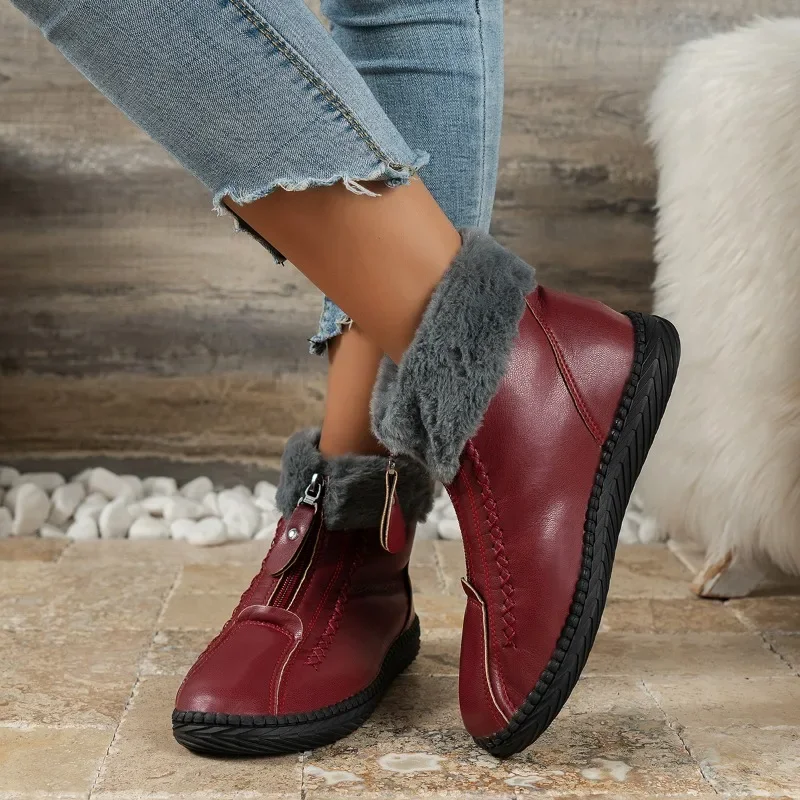 Bottes courtes épaisses anti-ald pour femmes, chaussures en coton spinal, bottes de neige pour femmes, chaudes, d'âge moyen, grand-mère, femme, hiver