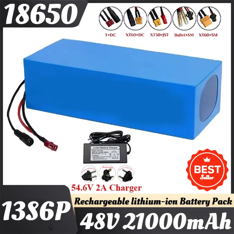 New 13S6P 48V 21000mAh 18650 Li-ion Battery Pack 2000W Built-in 50A BMS for Electric Bicycle Electric Scooter +54.6V 2A Charger