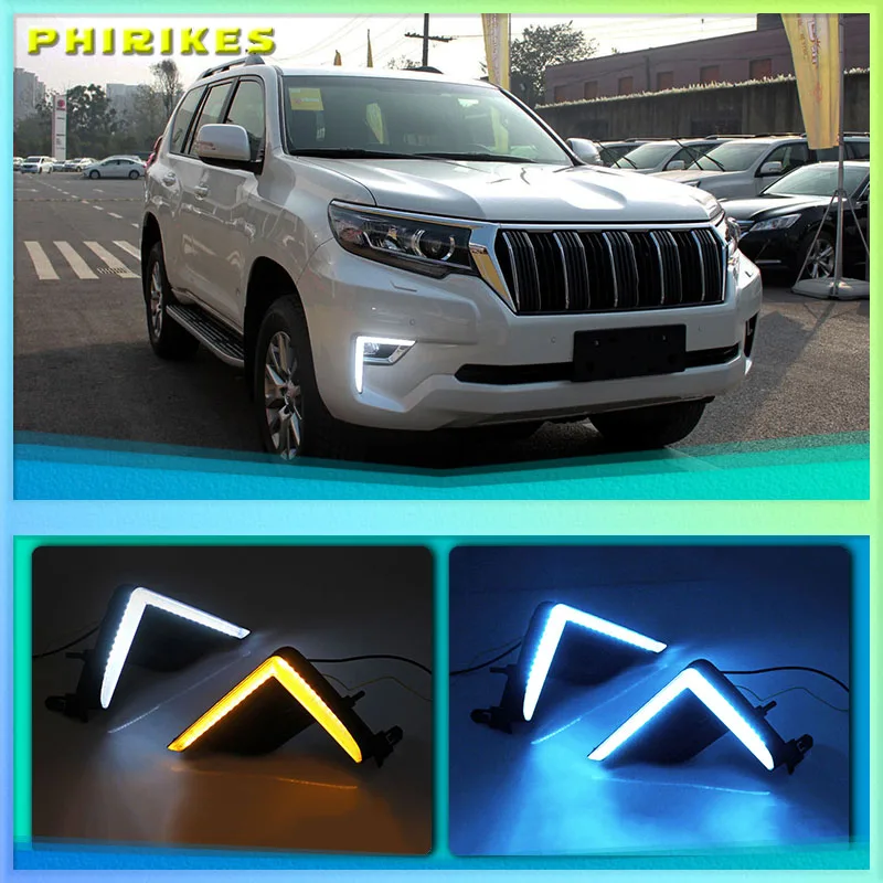 

3 Colors LED DRL Lamp for Toyota Land Cruiser Prado 2018 2019 Daytime Running Light with Yellow Dynamic Turn Signal Day Light