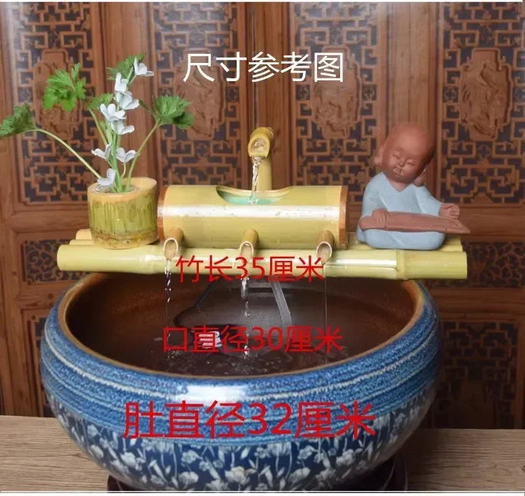 Bamboo Tube Desktop Water Fountain Feng Shui Ornament Home Office Decor Lucky Waterscape Store Opening Gift - view 3