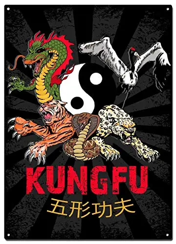 Kungfu 5 Animal Styles Metal Tin Signs,Martial Arts Colorfast Posters, Decorative Signs, Wall Art, Home Decor