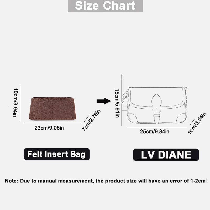 EverToner for DIANE Felt Organizer Insert Bag Makeup Handbag Travel Organizer Inner Purse Cosmetic Bag Base Shaper