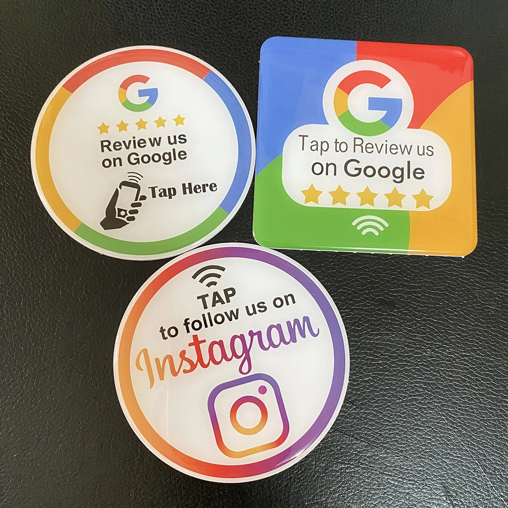 NFC Chip Google Reviews Stickers PVC Epoxy NFC Menu Contactless Sign Social Media Google Review Plate