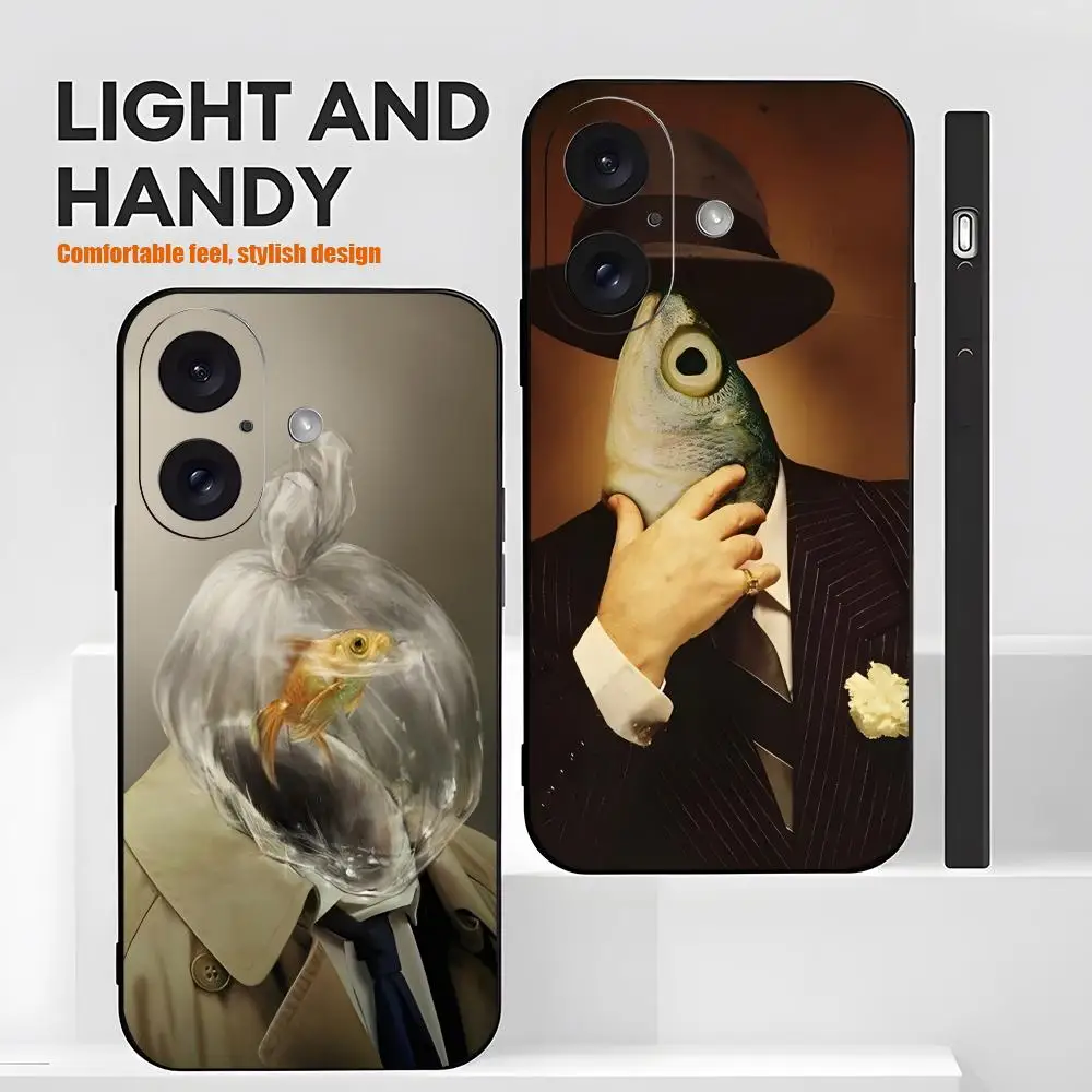 

Funny Fashion Animal Man Phone Case For iPhone 17 16 15 14 13 12 X XR XS 8 Plus Mini Pro Max Soft black Shockproof Cover
