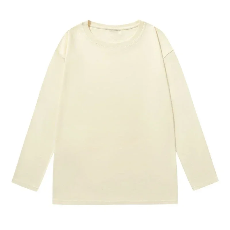 تي شيرت نسائي جديد بأكمام طويلة لعام 2025 تي شيرت نسائي غير رسمي 230 جرام ملابس علوية نسائية أساسية باللون الأبيض والأسود