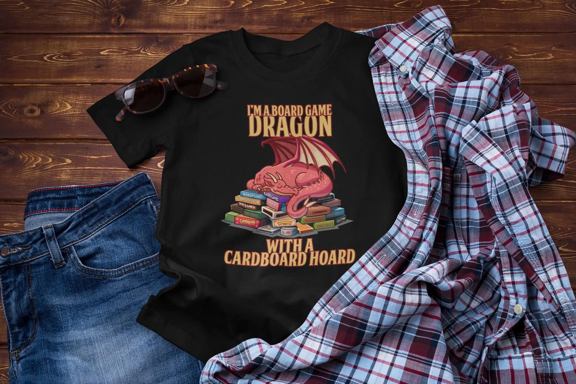 Board Game Dragon T Shirt with a Cardboard Hoard tabletop lover