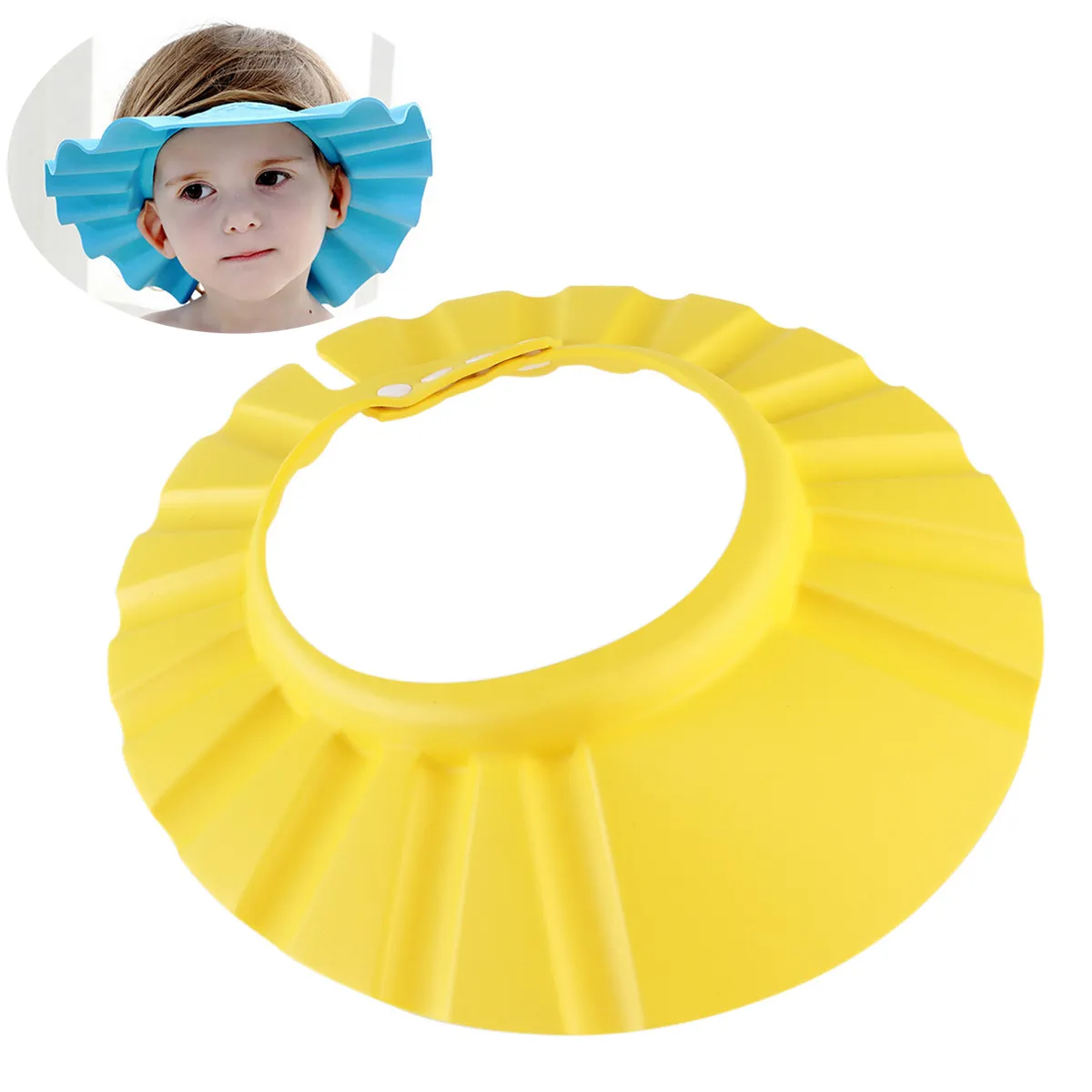 

Adjustable Ultra-Light Yellow Eva Waterproof Baby Shower Bathing Cap for Hair Washing Prevents Water Shampoo Eyes Protection