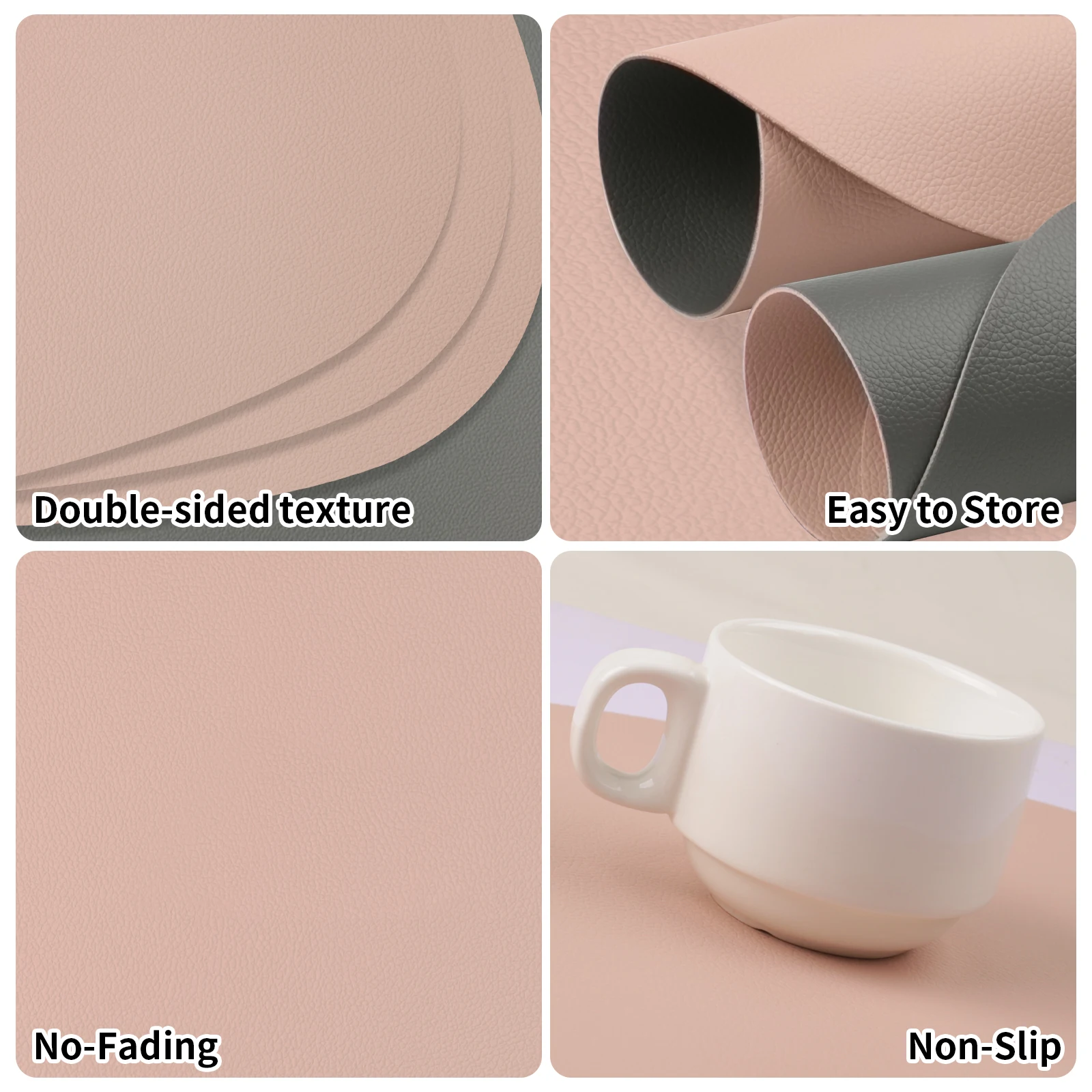 حصائر طاولة من جلد البولي يوريثان مع قواعد أكواب مقاومة للماء على الوجهين ومقاومة للحرارة وقابلة للغسل ومضادة للانزلاق لحفلات المطبخ والمطعم