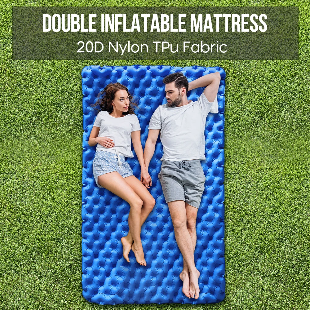 Zomake-Outdoor Camping Inflatable Mattress, Sleeping Pad with Pillow, 2People, Big Waterproof Pad, Thick, Camper Pump, Travel