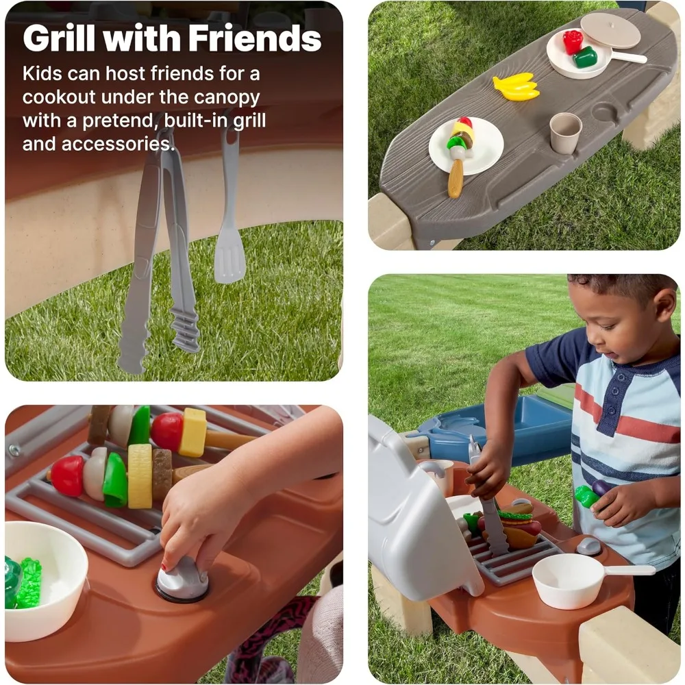 فناء وقت اللعب في جميع أنحاء مع مظلة لعب خارجية للأطفال، مجموعة ألعاب تفاعلية مع ميزات واقعية للأطفال الصغار #4