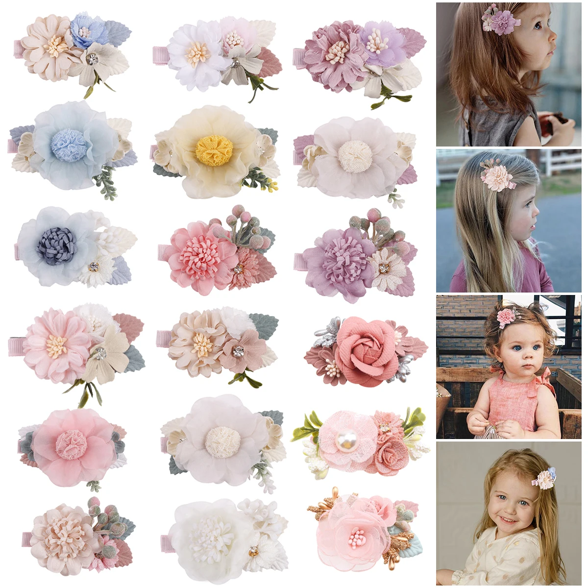 3pcs/set Artificial Flower Hairclip for Baby Handmade Hairpin Little Girl Bride Wedding Party Barrette Princess Hair Accessories
