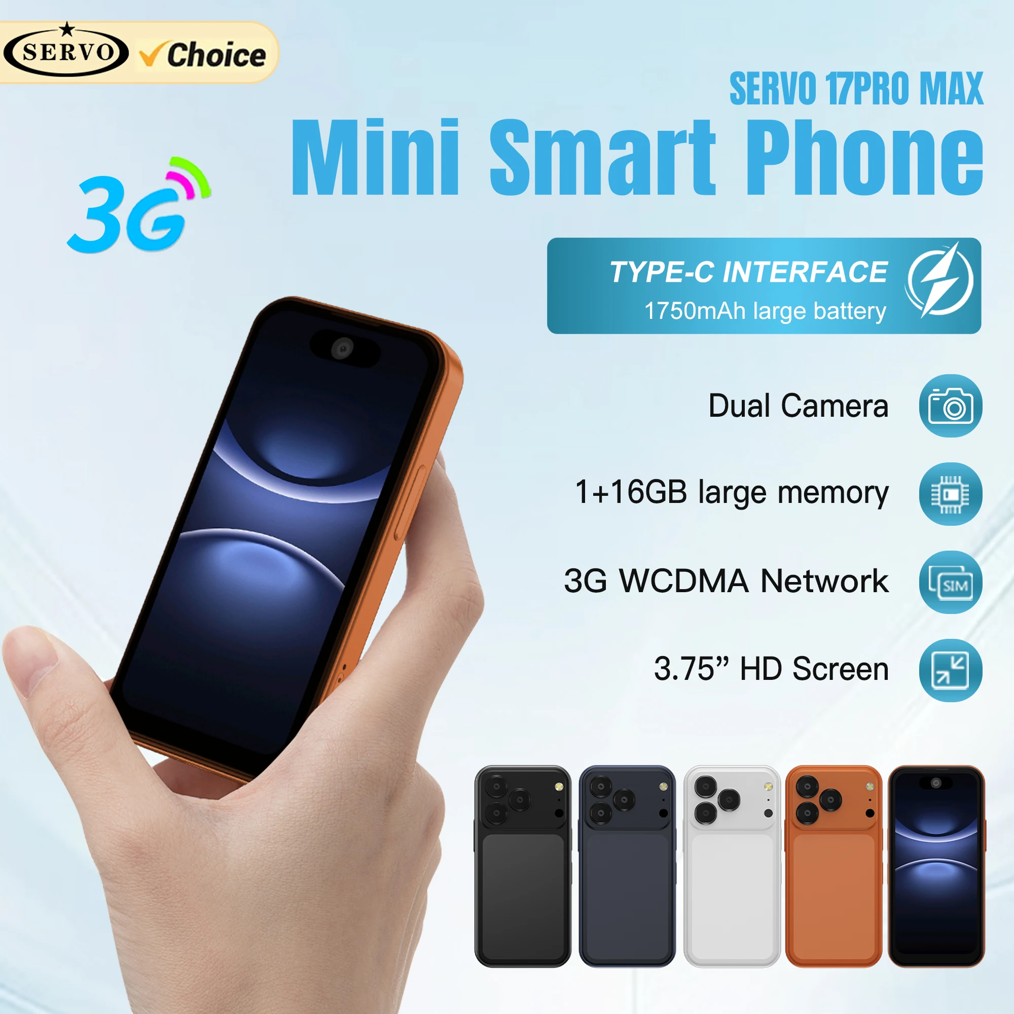 SERVO 17PRO MAX Mini Smartphone 3G Network 2 SIM Card Android System 16GB ROM Face ID WiFi 3.75