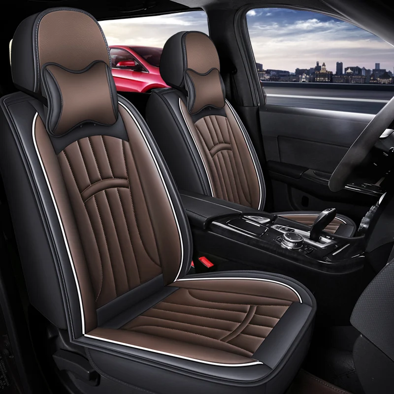 (Comfort Version) Front Single Seat, with 1 Comfortable Headrest, Luxurious Pu Leather Full-Cover Car Seat Cover, Universal, Breathable and Not Stuffy, Comfortable for All Seasons, Easy to Clean and Maintain, Multi-Layer Composite Material, Exquisite Workmanship, Simple and Convenient Installation, Does Not Affect the Normal Use of Seat Belt Buckles, 4 Colors Available, Suitable for Various Models Such as Sedans, Suvs, Trucks, Etc
