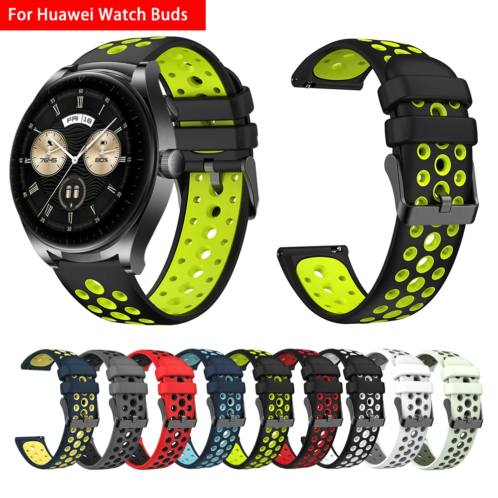 22mm Two Tone Silicone Band for Huawei Watch Buds Silicone Band Official Rubber Strap for Huawei Watch Buds Black Green Red