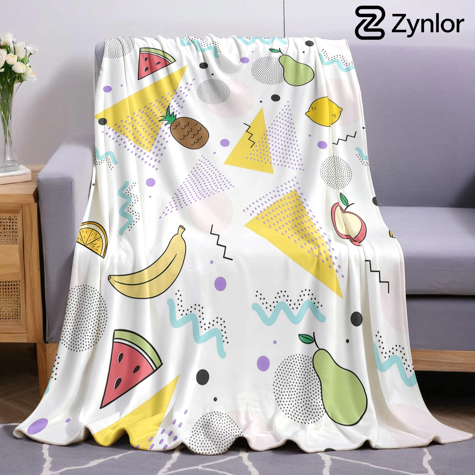 Retro 80s Fruit Ultra Soft Sherpa Fleece Blanket Fluffy Warm Halloween Cozy Throw for Sofa Couch Bedroom Gift All season