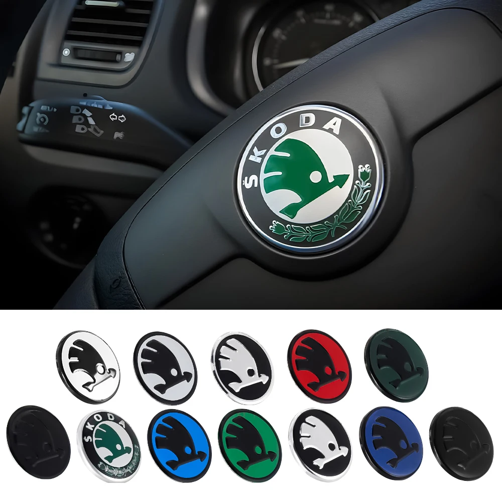 Image of 43/44mm Auto-Emblem Lenkrad-Mittelkappen-Aufkleber Styling für SKODA Fabia Karoq Kodiaq Yeti Rapid Octavia A5 Superb