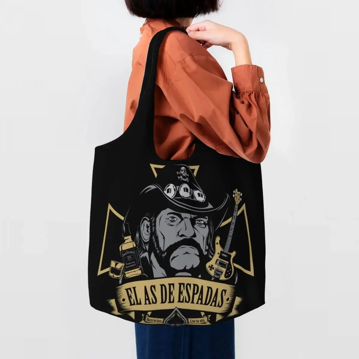 Rock Singer Lemmys Grocery Tote Shopping Bags Women Kawaii Canvas Shoulder Shopper Bag Big Capacity Bags Photography Handbag