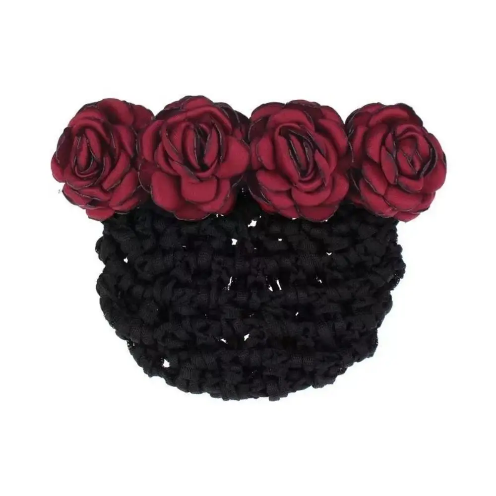 Women Hair Bun Cover Net Snood Hairnet Bow Barrette French Hair Clip Bow Ribbon Flower Hair Accessories for Banks Hotels Staff
