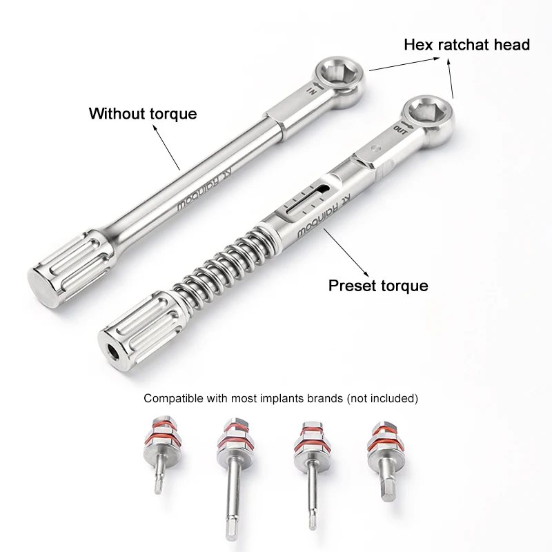 1pcs Professional Universal Lab Implant Differential Torque Wrench Ratchet 10-40 Ncm 6.35mm Hex Implantology Restoration Tool