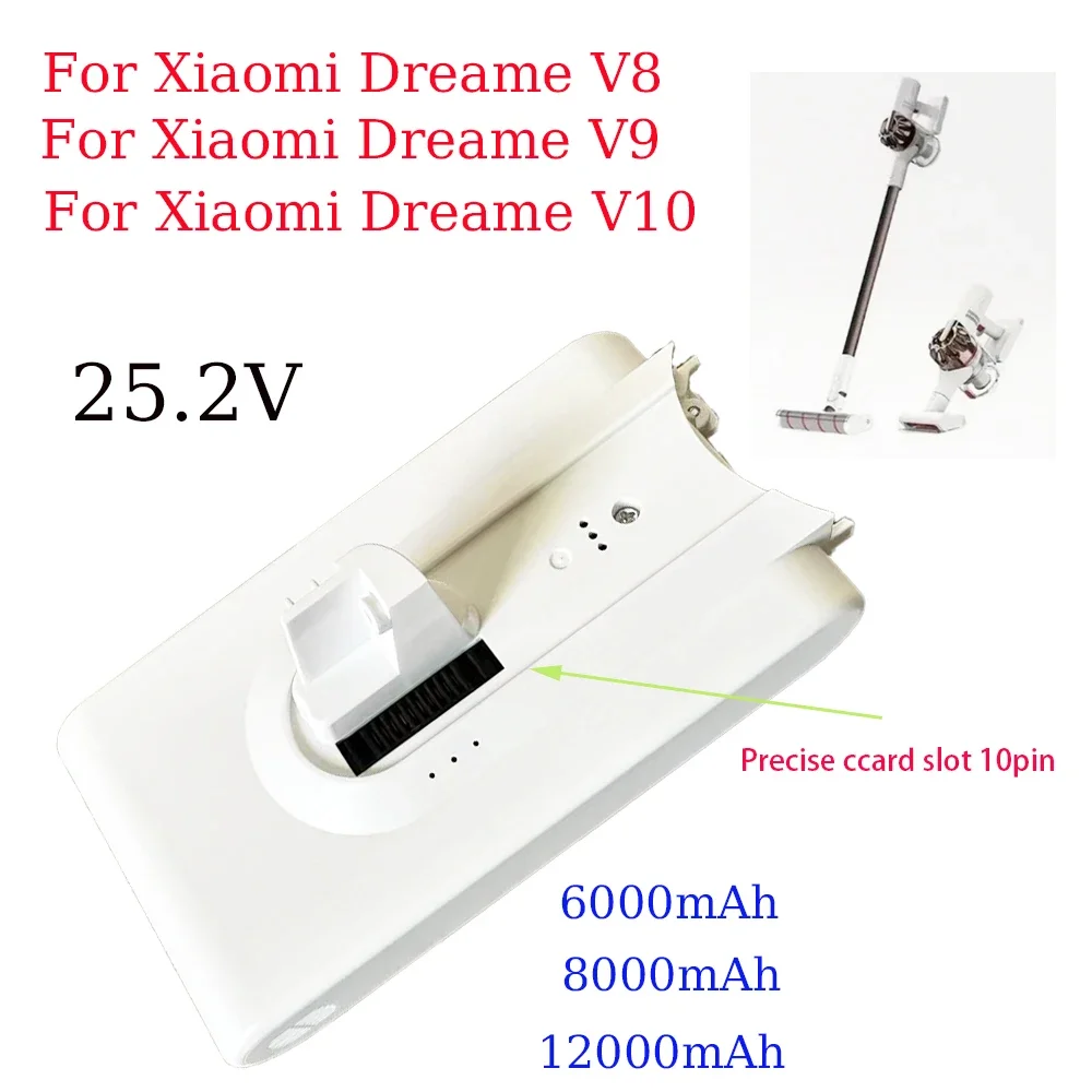 25.2V Safe Multi-Protected Vacuum Battery 6000/8000/12000mAh Fit Dreame V8 V9 V10 Cordless Handheld Cleaner