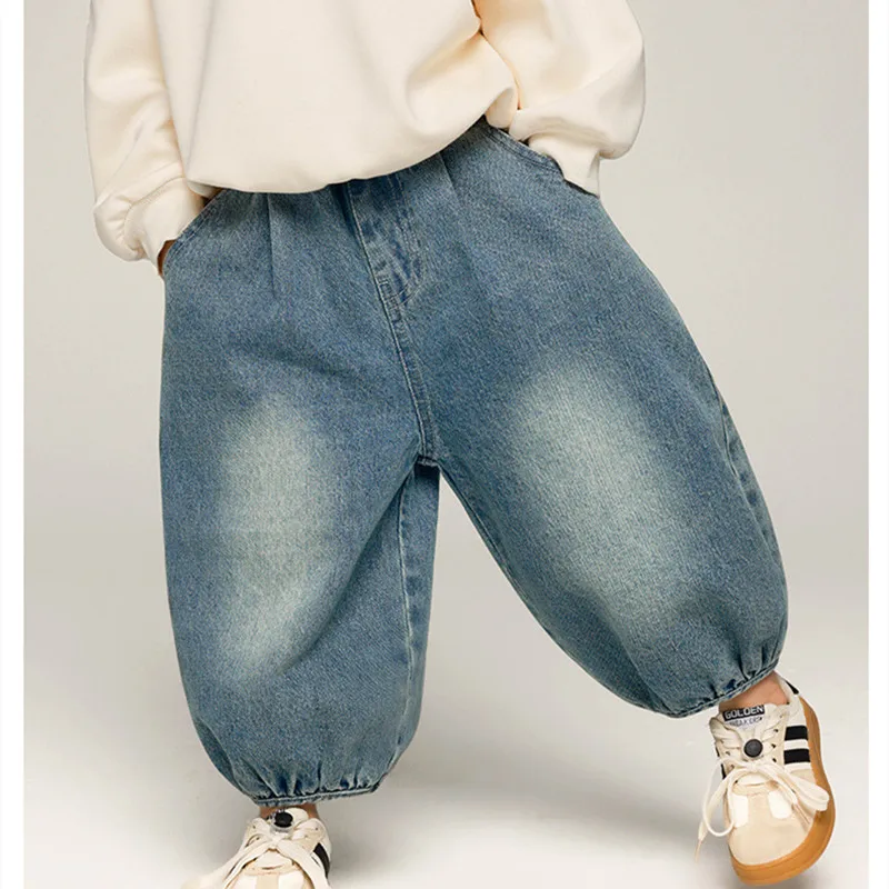 2024 New Autumn Boys\' jeans Korean style children loose casual denim lantern pants Kids boy casual Trousers