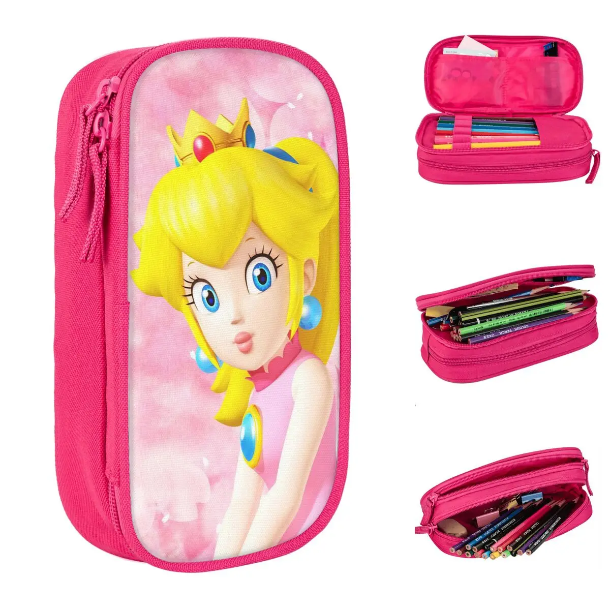 

Новые милые пеналы «Принцесса Пич» с мультяшным рисунком, розовые, для детей, большая сумка для хранения, школьный подарок, канцелярские принадлежности