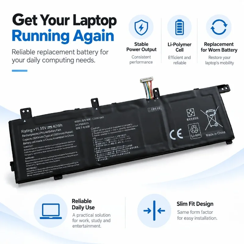 C31N1843 For Asus Laptop Battery Replacement for VivoBook S15 X432EL X532FL S432FL High Capacity Safe Notebook Power Supply
