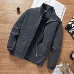 England Style Men's Clothing Round Neck Solid Color Zipper Pockets Long Sleeve Autumn Winter Cardigan Coats Fashion Casual Tops