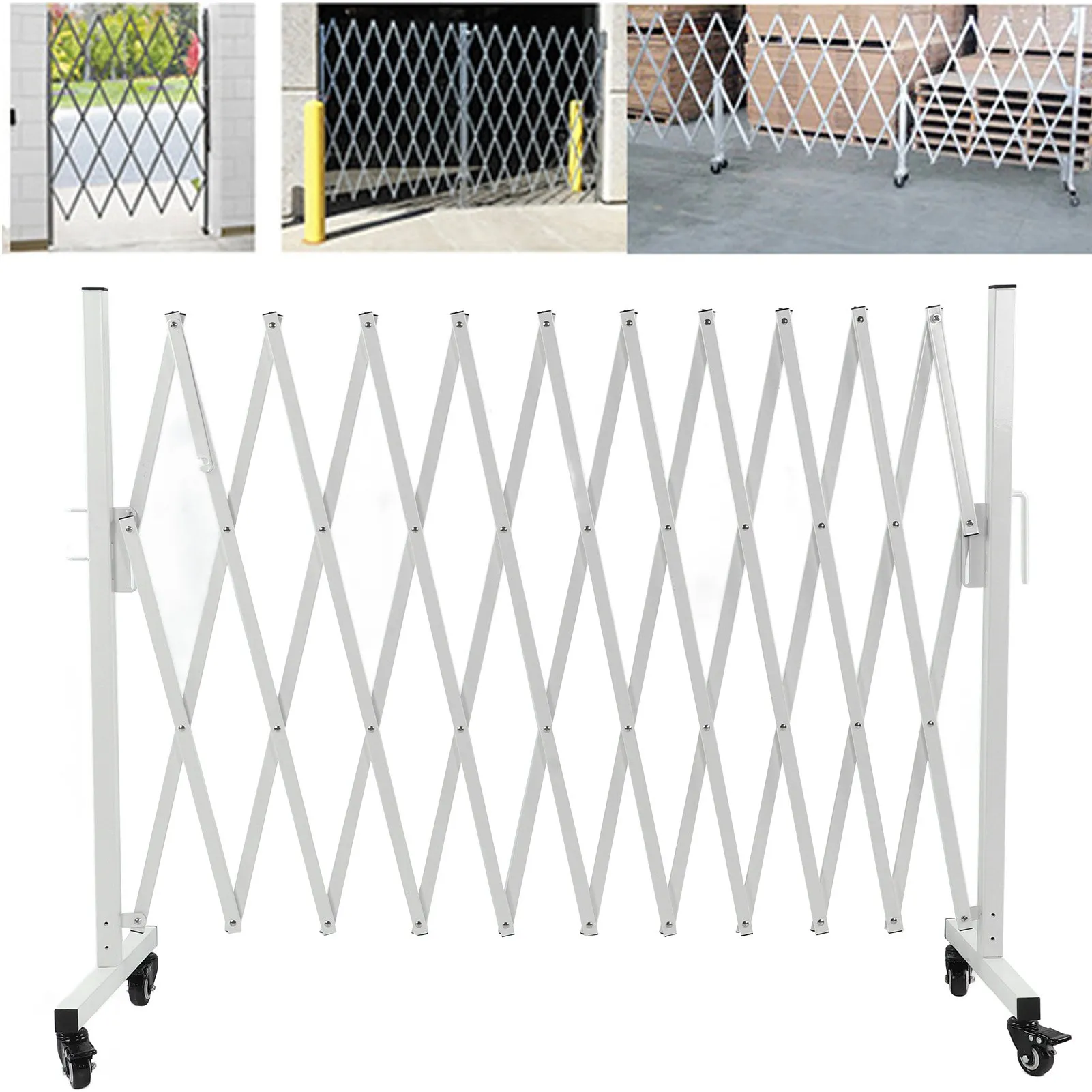 Metal Expandable Barricade Gate Folding Mobile Safety Barrier Driveway Security Flexible Retractable Fence 130in  Metal,