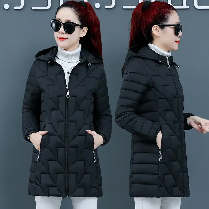 Winter Slim Hooded Parka for Women Cotton Jacket Comfort Casual Coat Warm Outerwear Mom Clothing Lady Autumn Fashion 2024 New