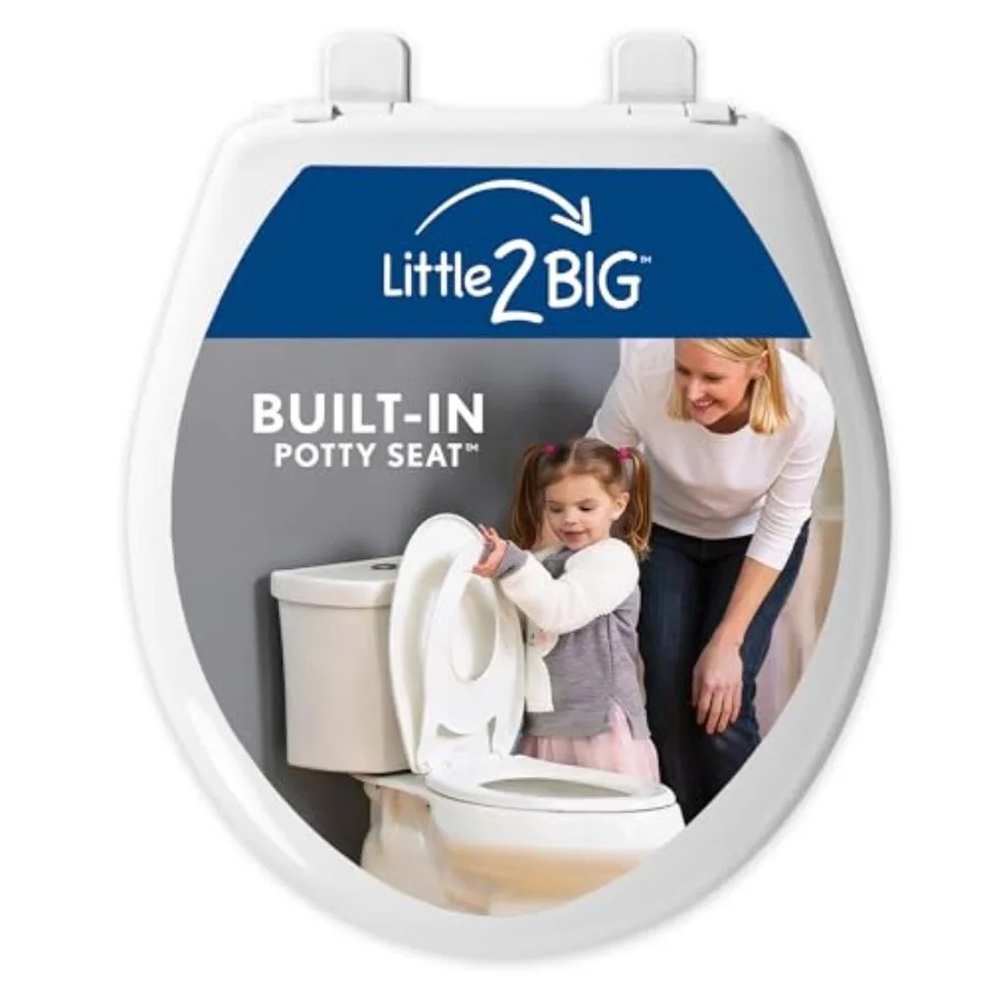 

Little2Big Toilet Seat with Built-In Potty Training Seat, Slow Close, Durable Plastic, Made in USA,,White
