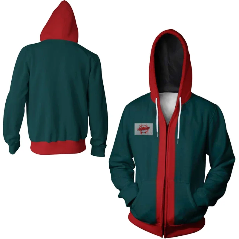 أزياء SN55Miles Morales التأثيرية للرجال، سترة بسحاب مطبوعة ثلاثية الأبعاد، سترات بغطاء للرأس أنيمي، بلوزات بقلنسوة خضراء، الهالوين Cl$@1w